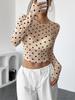 Spring/Summer 2025 Polka Dot Mesh Slim Fit Long Sleeve Women's T-Shirt