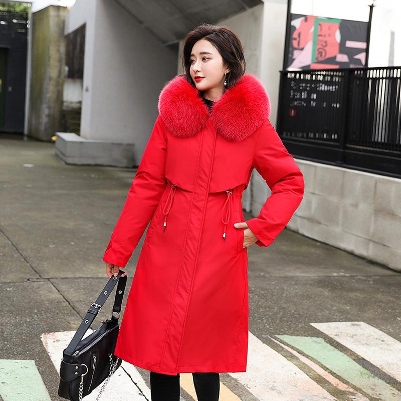 Women's Parker Casual Medium and Long Two Wear Cotton Clothes Winter Slim and Skinny Warm Cotton Jacket Women