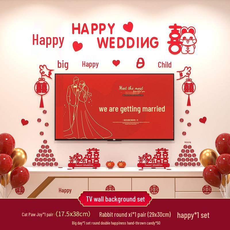 Double Happiness Wedding Room Decoration Set for New Homes - Living Room & TV Wall Decor