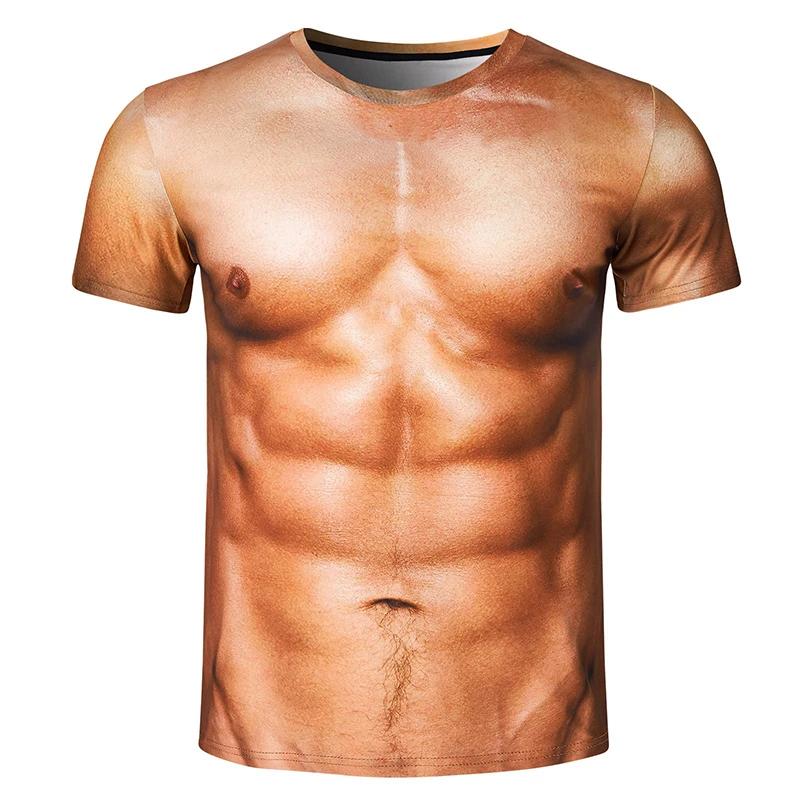 3D falešné tričko s potiskem na břiše Gymnastika Muži Letní Streetwear Trička Topy Harajuku Móda Sport Trička s krátkým rukávem