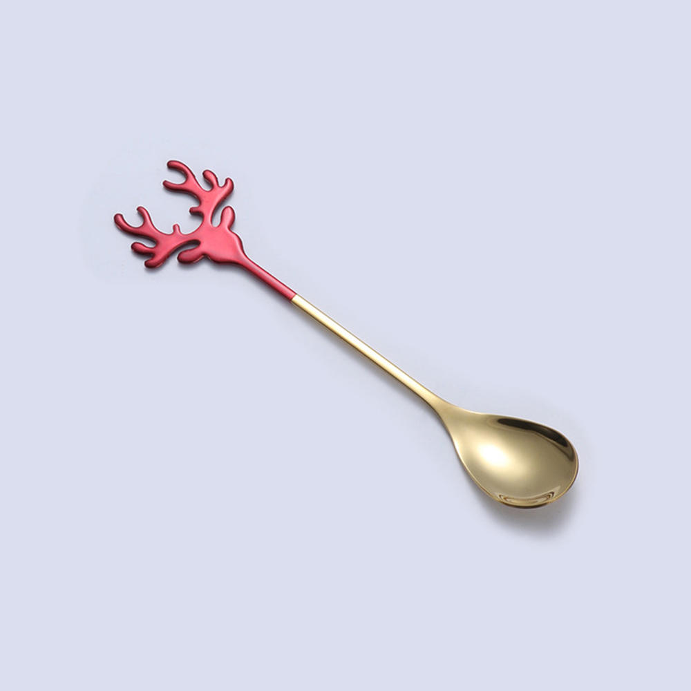 Stainless Steel Deer Head Shape Stirring Spoon Romantic Coffee Dessert Christmas Elk Exquisite Tableware