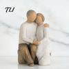 Gift for Valentine Day Wooden Texture Resin Figurine, Hand Carved Mother & Child/Family/Couple/Dog Owner Decorative Statue Office Statue,