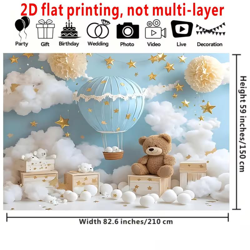 2D flacher Teddybär und Ballon Kulisse Kinderzimmer Wanddekor Hintergrund