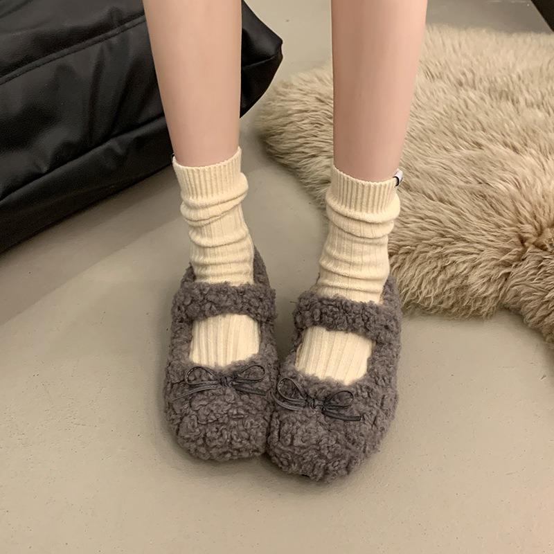 Mao Mao Shoes Women Wear New Single Shoes In Autumn and Winter, Bow Huge Versatile Velvet Thermal Cotton Ladyshoes