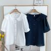 Shop   Women Puff Peter Pan Collar Short Sleeve Blouse Ivory Rei Wbl 4576