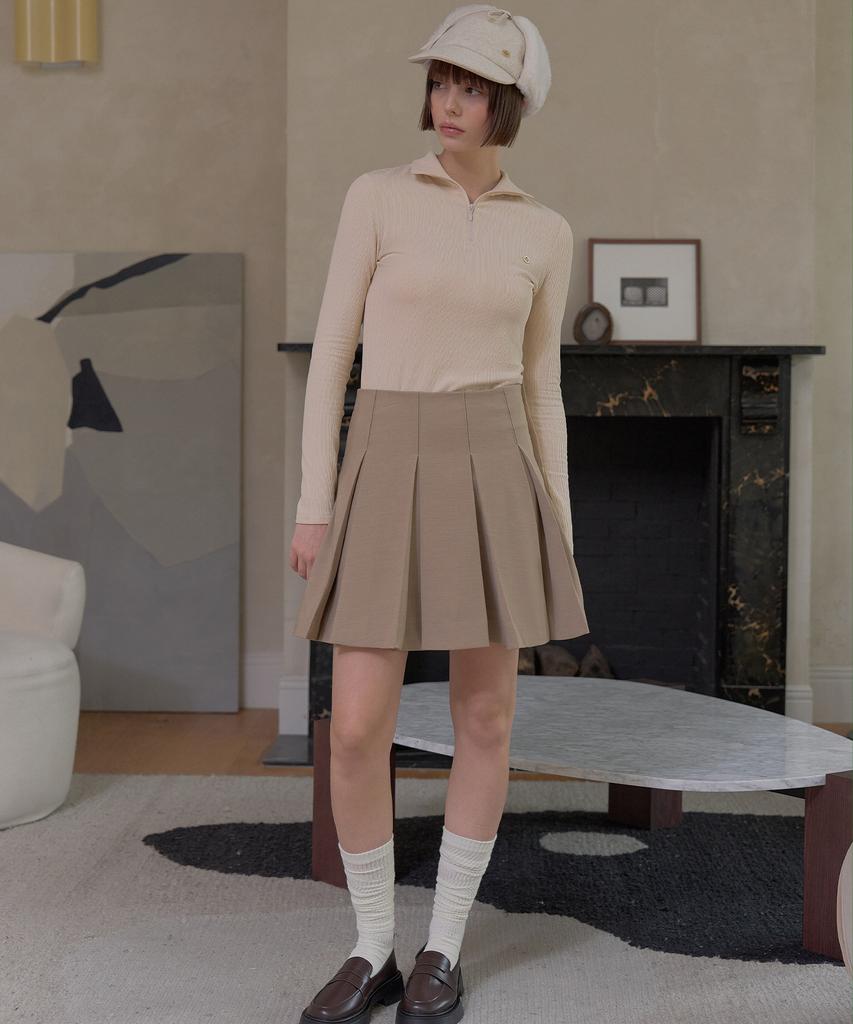 Peulleibu Wool-Like Pleated Skirt W/Inner Pants_Beige