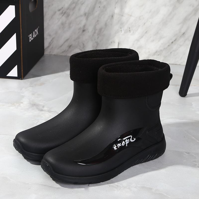 New Thick-soled Velvet Warm Fishing Special Rain Boots Rubber Shoes Waterproof and Non-slip Water Shoes Men's Rain Shoes Short Tube Thickened