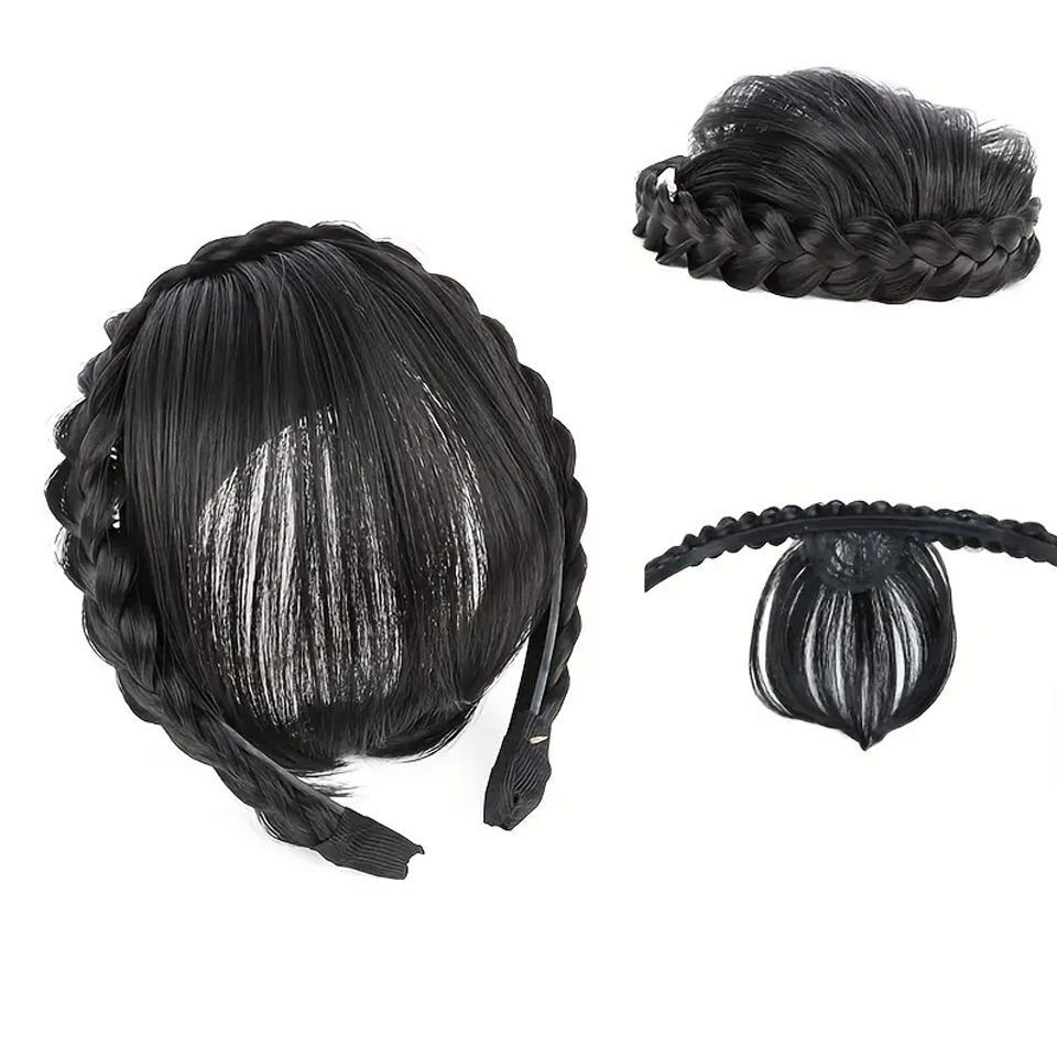 

Новые аксессуары для волос с челкой, косами, повязка на голову, наращивание волос, высокотемпературное синтетическое волокно, искусственные волосы для женщин, ежедневное использование, Хэллоуин, Рождество