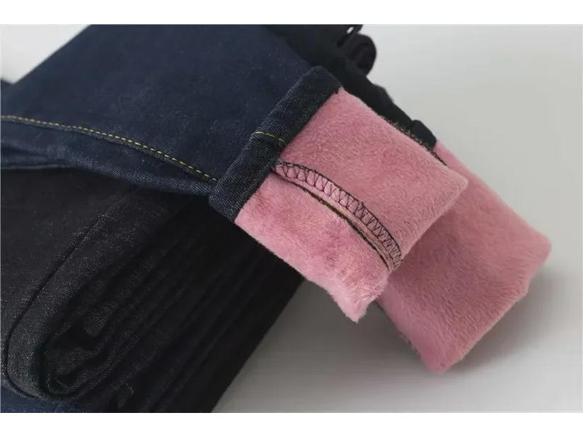 Plush High-Waisted Slim Fit Winter Jeans for Women - Korean Style Pencil Pants