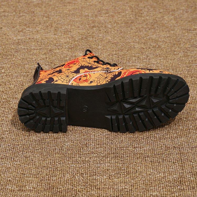 Große Größe Halloween-Muster niedriger Schaft Mode Stiefel Herbst und Winter neue Plateau Damenstiefel