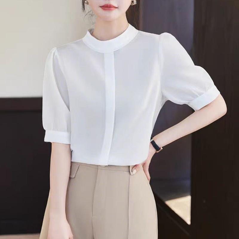ZANZEA Women Casual Stand Collar Solid Color Summer Half Sleeve Blouse