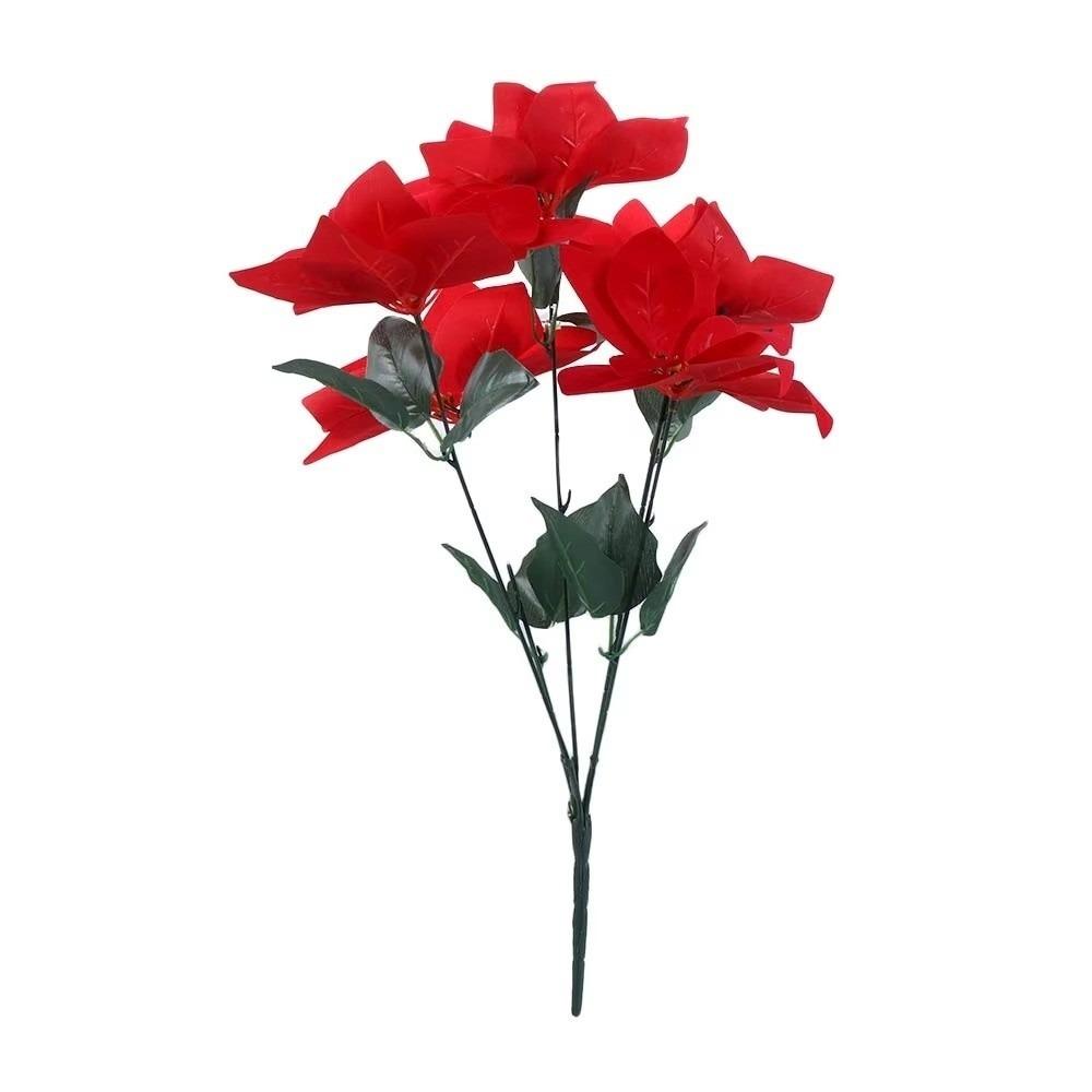 Flower Arrangements Artificial Poinsettia Bouquet 5/7 Forks Real Touch Faux Poinsettia Stems Faux Silk DIY