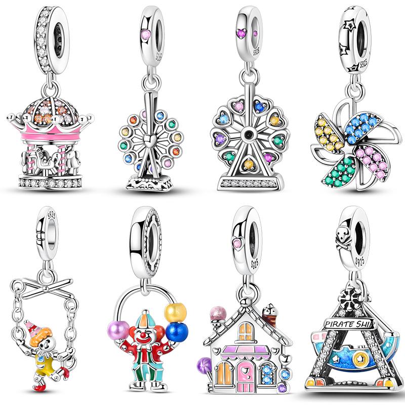 Girl Metal Charms Beads Amusement Park Ferris Wheel Pirate Ship Carousel Charm Pendants Ideal for Make your own Bangle Accessory Elegant Fashion
