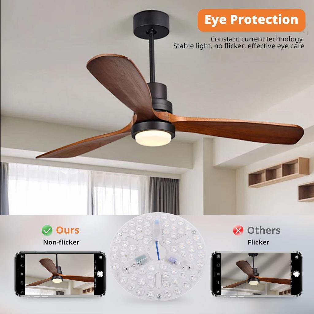 6.5 Inch Ceiling Fan LED Light Replacement PC 3 Color Dimmable Flush Mount Eye Care LED Fan Light Board Panel Retrofit