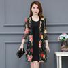 3/4 Sleeve Open Front Mid-length Cover Up Coat Flower Print Thin Lace Bikini Shawl Cover Up Beachwear