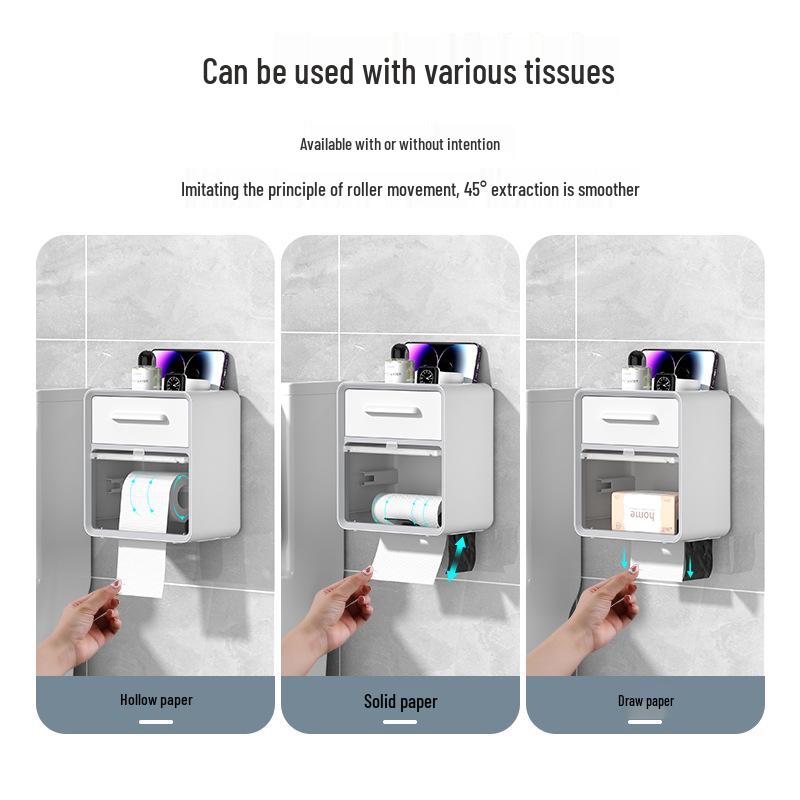 Cutie de șervețele de perete fără găuri cu depozitare vizibilă pentru baie