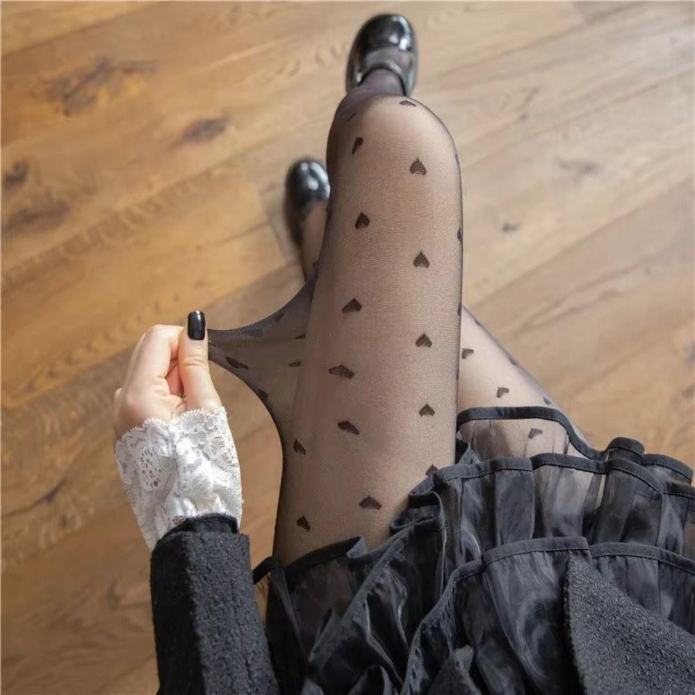 Christmas Gifts Female Alluring Hosiery Red Heart Print Pantyhose Exquisite Silk Stockings