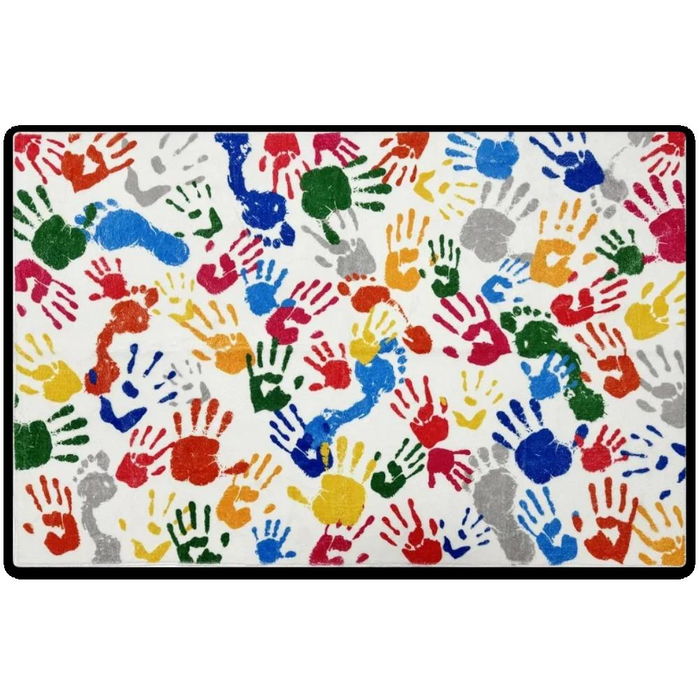 Colored Handprint Interactive Floor Mat Living Room Sofa Rug Nursery Kid's Play Mat Bedroom Rug Parent-child Activity Rug