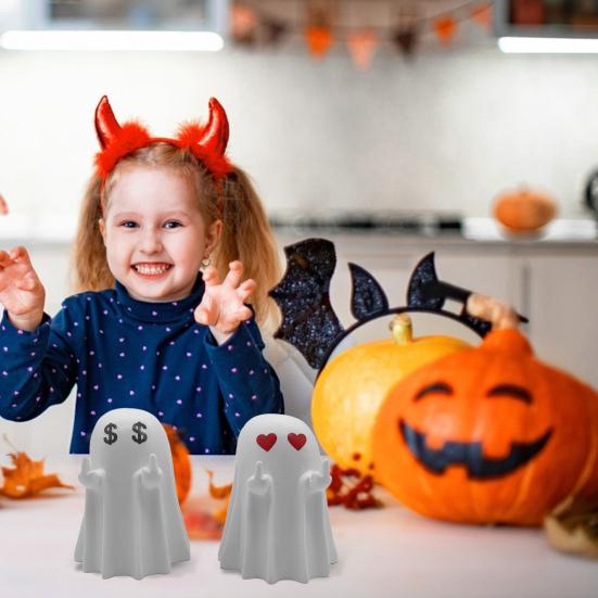 Halloween Ghost Figurine Middle Finger Ghost Ornament Resin Flip The Bird Ghost Statue for Desk Home Office Bathroom