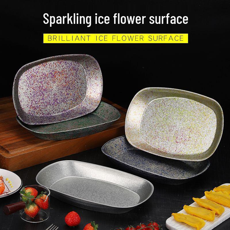Food-Grade Ice Flower Pattern Tinplate Square Plate – Perfect for Fruit, Salad, Picnic, and Camping. Convenient Household Serving Dish.
