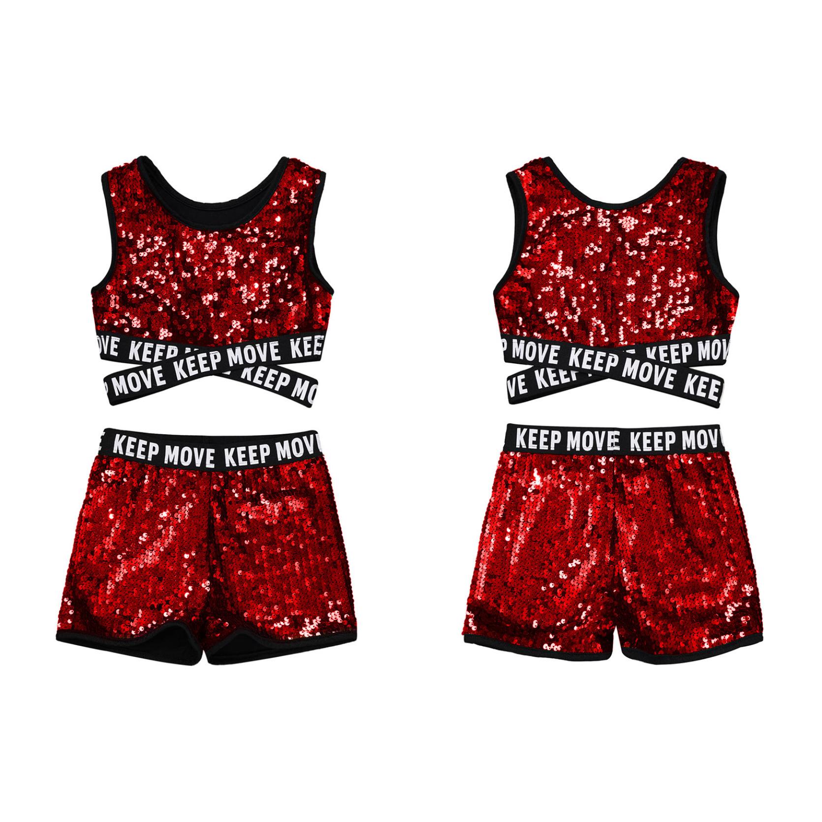 

Детский комплект из 2 предметов для девочек, спортивная одежда для танцев, топ и шорты с перекрещивающимися бретелями, одежда для гимнастики и танцев 14-16 Years красный