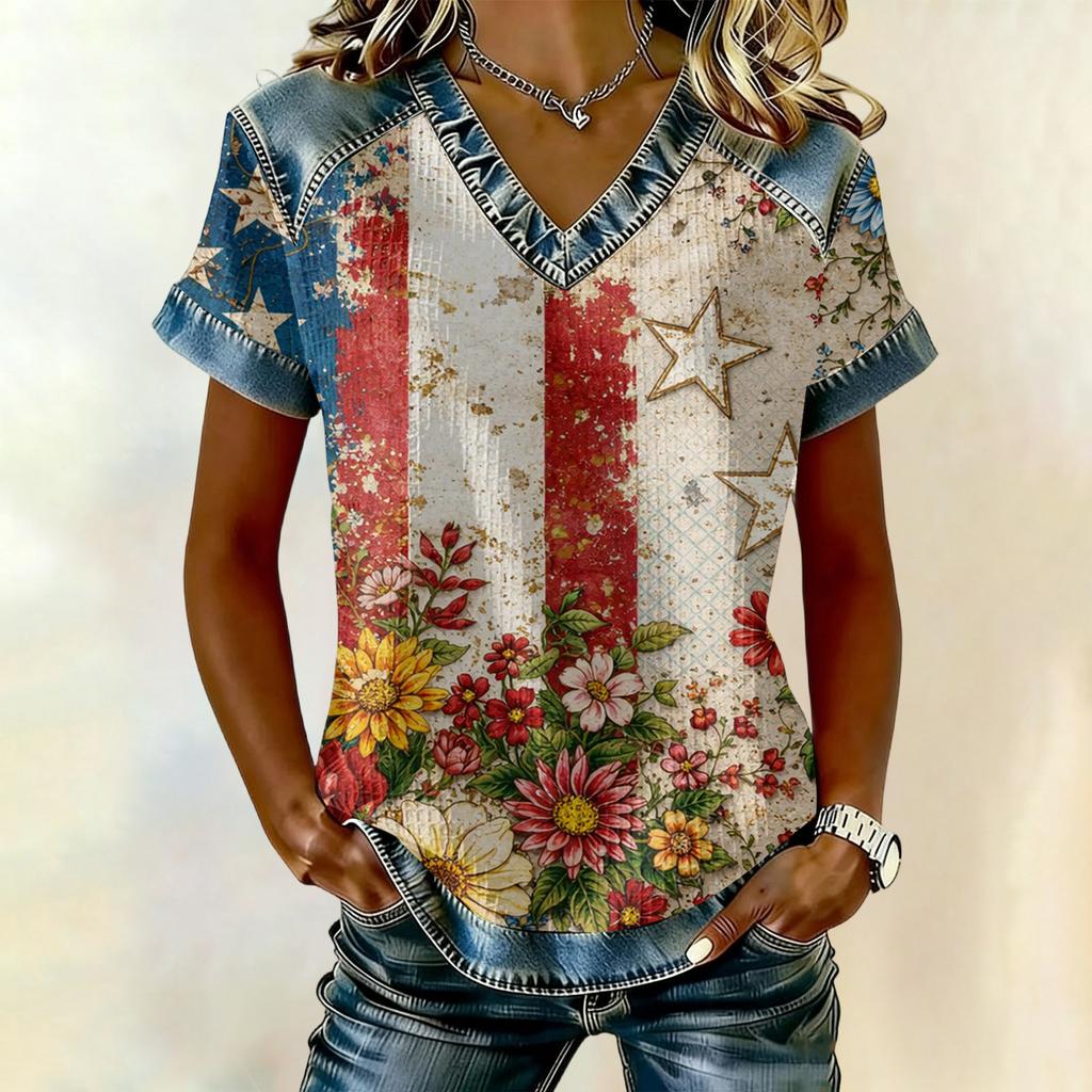 Women's Fashion Casual Independence Day Print Top