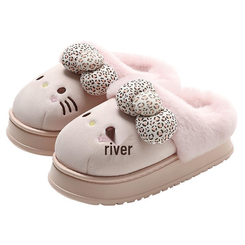 Women's Winter Bow Cat Plush Home Slippers