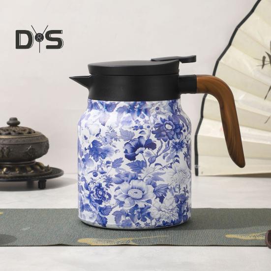 Tetera vintage con aislamiento floral de 1000 ml, mini cafetera, termo para oficina, infusor incorporado, jarra para bebidas, jarra térmica para café
