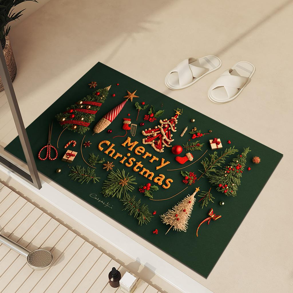 Christmas Door Mat Entrance Outdoor Floor Foot Mats Front Doormat Room Rugs Hallway Bath Carpet Washable