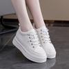 Inner Height Increasing White Shoes for Women, Comfortable and Versatile, Thick Sole, Casual Leather Surface, Sponge Cake, Small Board Shoes for Women