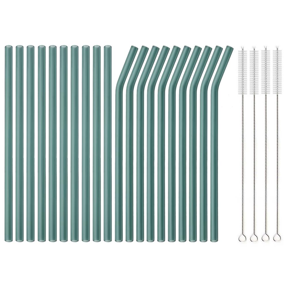 20Pcs Colorful Glass Straws Reusable for Outdoor Picnic Camping Smoothies Shakes Tea Juice Cocktails with 4Pcs Clean Brush