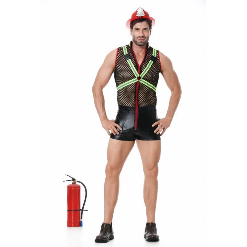 Firefighter Themed Men's Costume Set With Vibrant Colors And Polyester Fabric