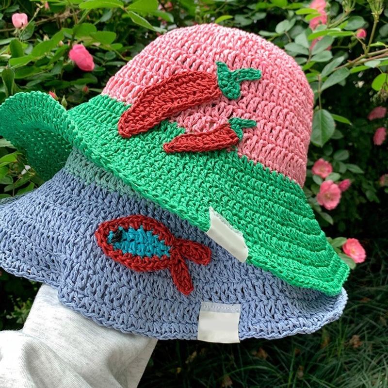 Breathable Bucket Hat for Women Fisherman Hat with Contrast Color Elegant Straw Hat Lady Foldable Floppy Hat for Travel