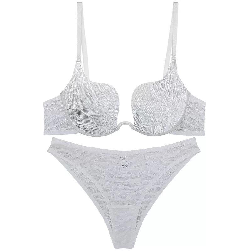 European and American Striped U-Shaped Push-Up Plus Size Bra with Side Support