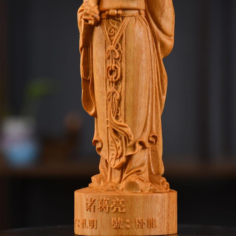 wood carving Zhuge Liang sculptures Figurines historical figure Home Room Office decoration and accessories commemorative gift