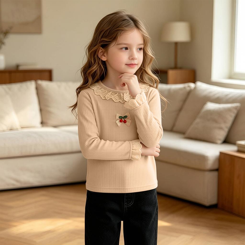 Girls' Trendy Print Ribbed Layering Top for Casual Everyday Wear