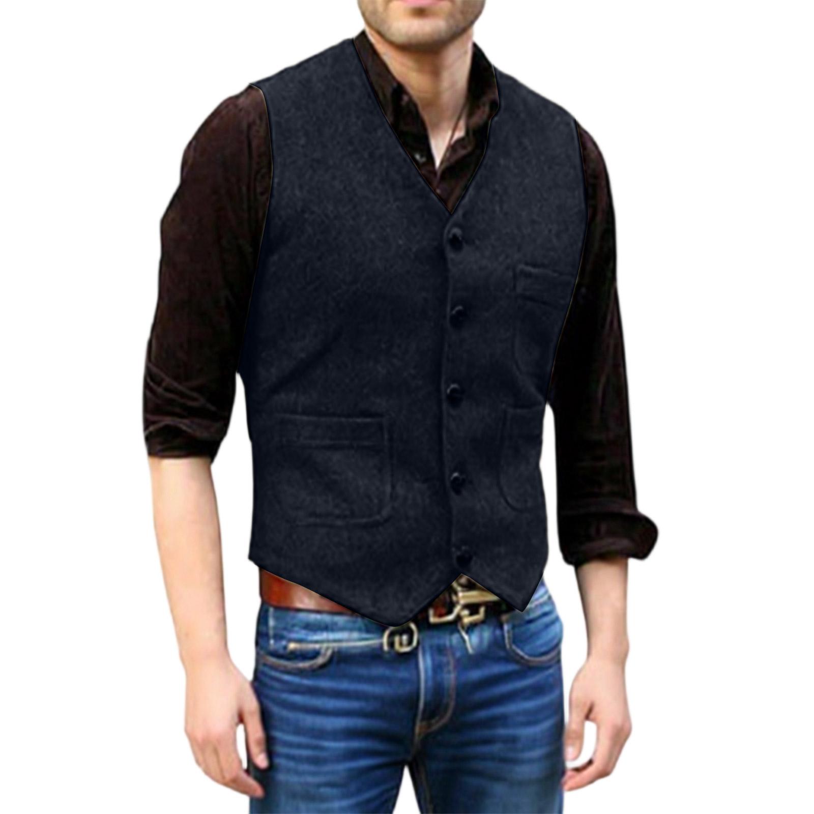 

Men s Leisure Self-Cultivation Suit Vest Coat XXXL Темно-синій