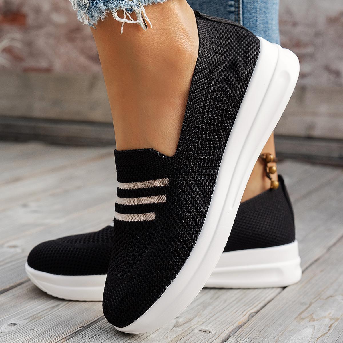 

Модные женские повседневные слипоны, дышащий верх из летучей трикотажной сетки, кроссовки для бега, ходьбы, езды на велосипеде, вождения 43 чёрный