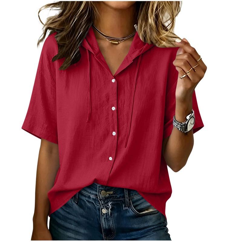 BITCED Women's Fashion Casual Solid Color Print Short Sleeve Blouses & Shirts