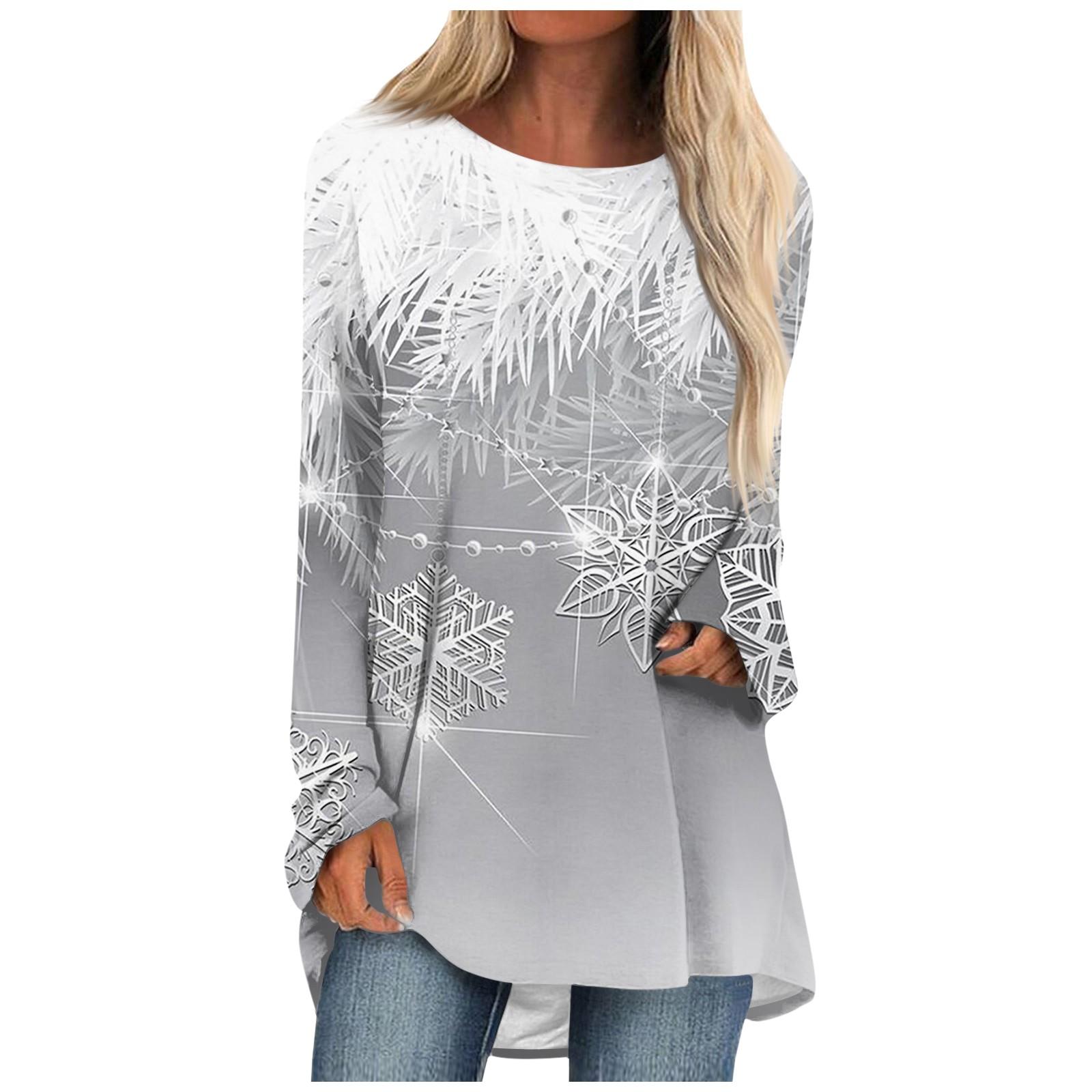 Women s and winter long sleeved round neck casual long loose T-shirt top S