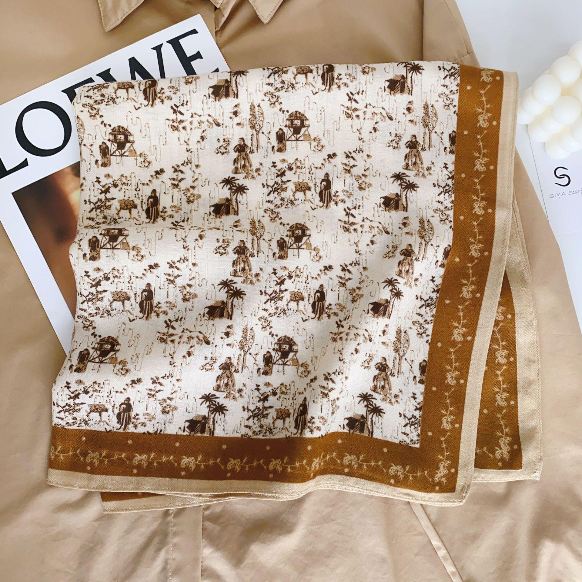 

Модная бандана, хлопковый шейный шарф, женский роскошный шарф с цветочным принтом, носовой платок, квадратная повязка на голову 68x68cm урожай золотой