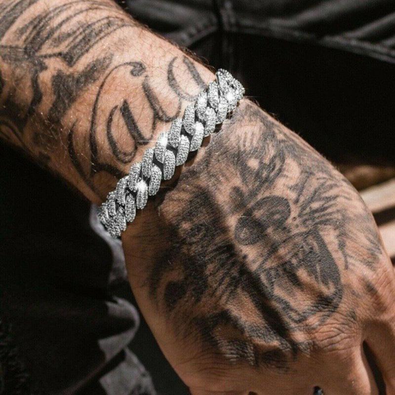 Punk Style Geometric Silver Color Stainless Steel Bracelet for Men Personality Shiny Full Zircon Bangle Hip Hop Rock Jewelry