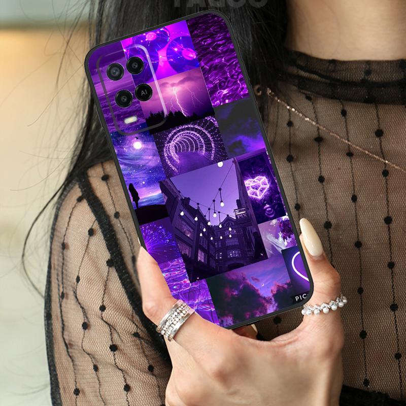 Purple Aesthetic Case For Oppo A74 A94 A54 A80 A60 A40 A18 A38 A58 A78 A98 A96 A76 A16 A15 A17 A57 A77 A5 Pro