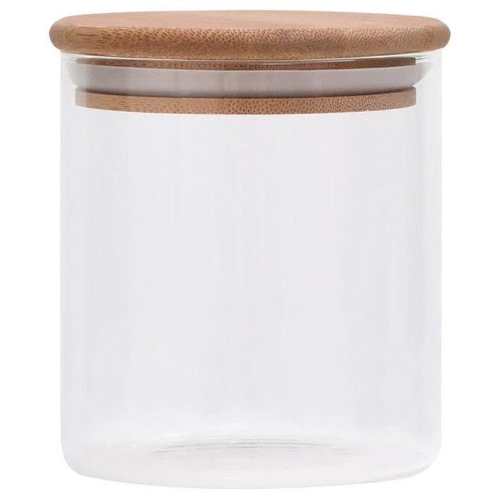 Glass Storage Jars - vidaXL - 6 Pcs - Bamboo Lid - 600 Ml - Transparent