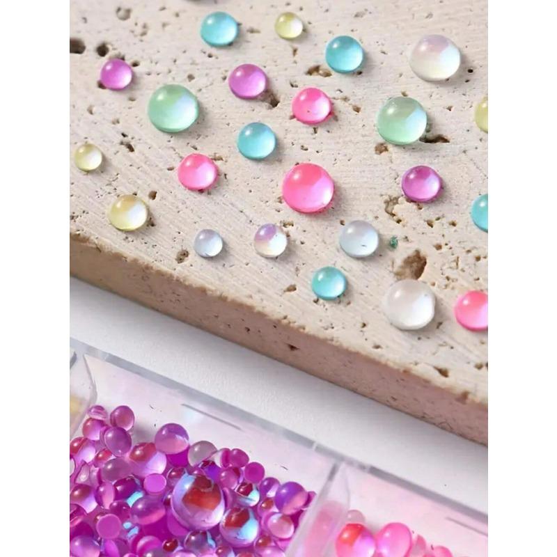 Multi-Colored Mermaid Bubble Beads For Nail Art,12 Grids Flat Bottom Pearlescent Rhinestones, Semi-Circular Manicure Beads, Nail Charms