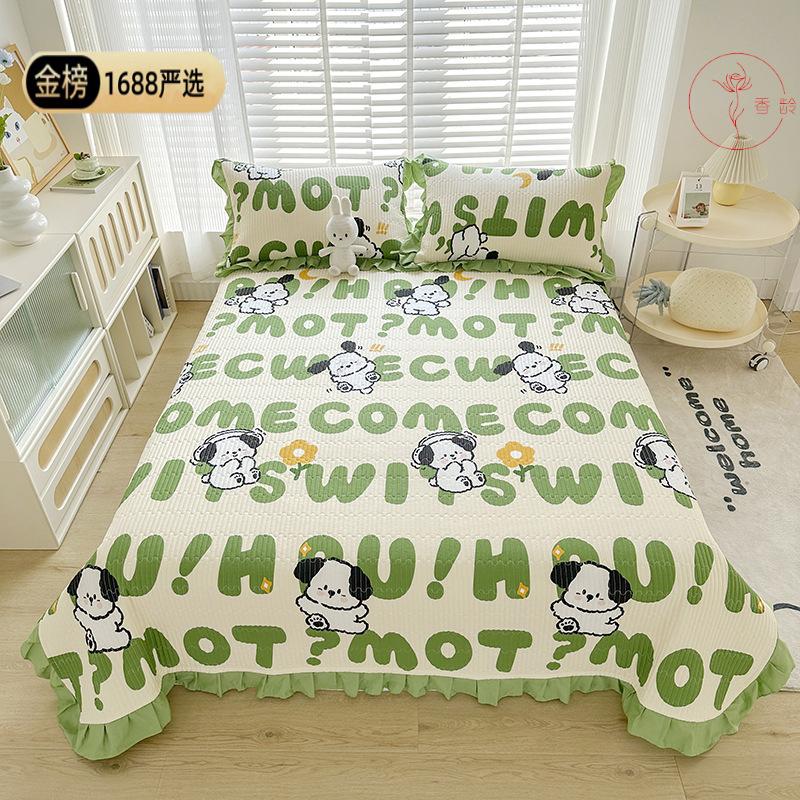 Cotton Quilted Bedspread Set 3 Pieces With Lace Trim Pure Cotton Washed Bed Sheet And Two Pillowcases Soft Breathable Durable Bedding Set