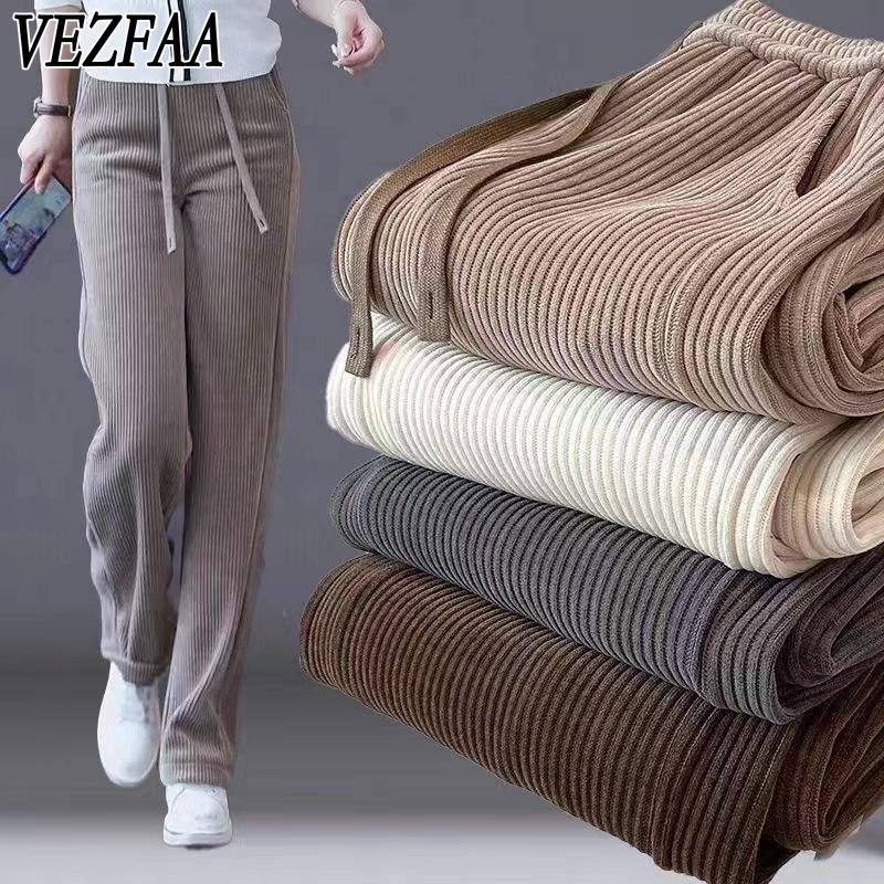VEZFAA Women's Fashion Casual Solid Color Print High Waist Trousers Pants & Capris