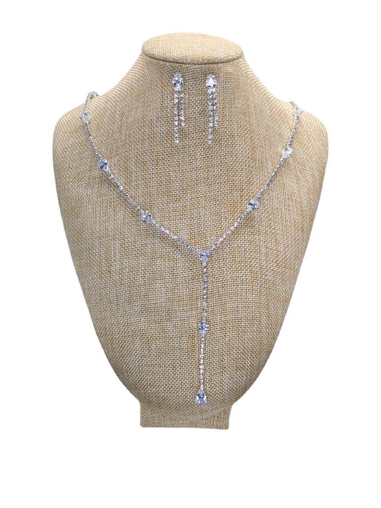 European & American Sparkling Water Drop Zircon Necklace Set – Fashionable Full Diamond Clavicle Chain