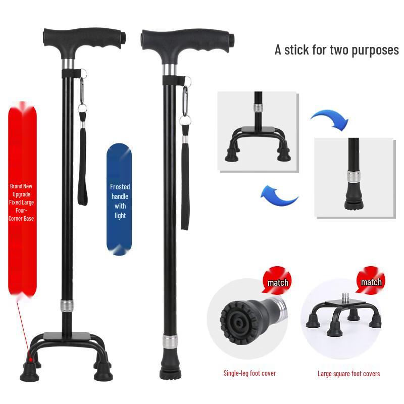 Kedenor Quad-Base Telescopic Walking Cane with LED Light