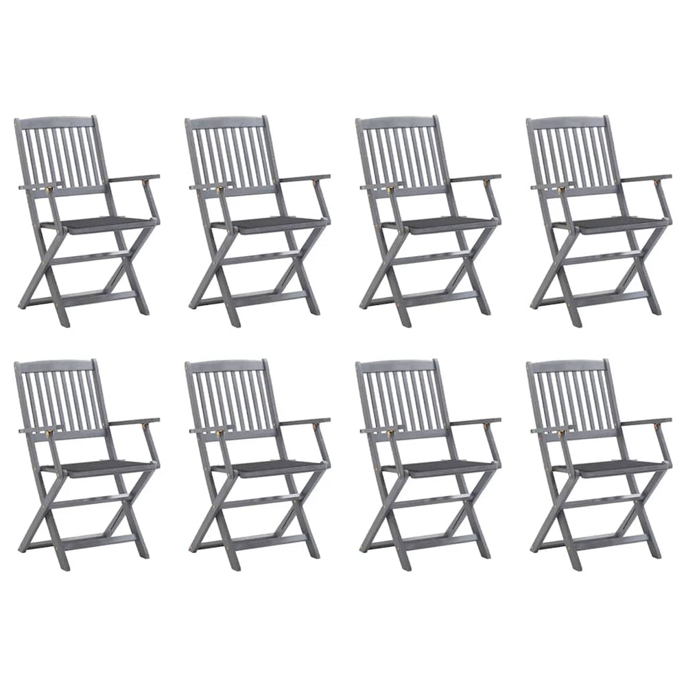 Folding Outdoor Chairs Set of 8 and Cushions Acacia Wood